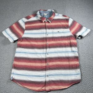 Carbon 2 Cobalt Mens Shirt XL Red Blue Striped Chambray Lined Short Sleeve‎